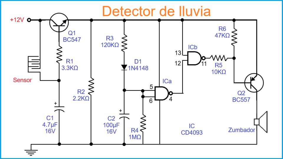 Detector de Lluvia con Circuito Electrónico