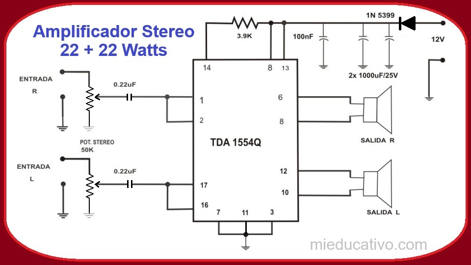 Amplificador Estéreo 22W x 2 con TDA1554Q