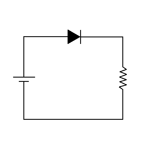 Circuito con batería, diodo y resistencia en serie