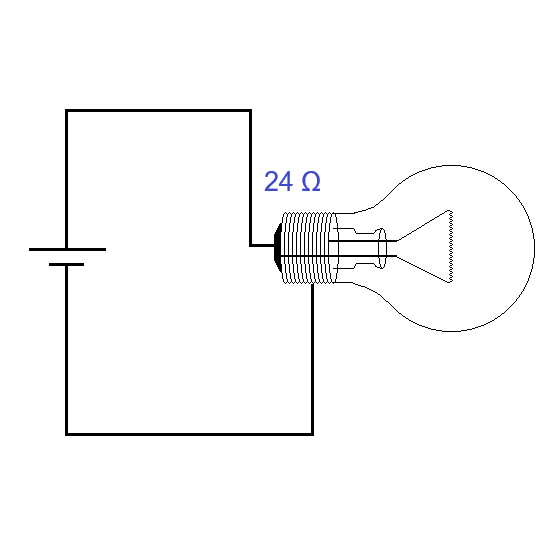 Circuito con batería, foco y resistencia de 24Ω
